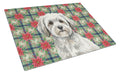 White with Gray Coton de Tulear Christmas PoinsettIas Cutting Board Tempered Glass Kitchen Cutting Surface, Heat Resistant Chopping, Non-Slip Feet, Food Prep & Serving