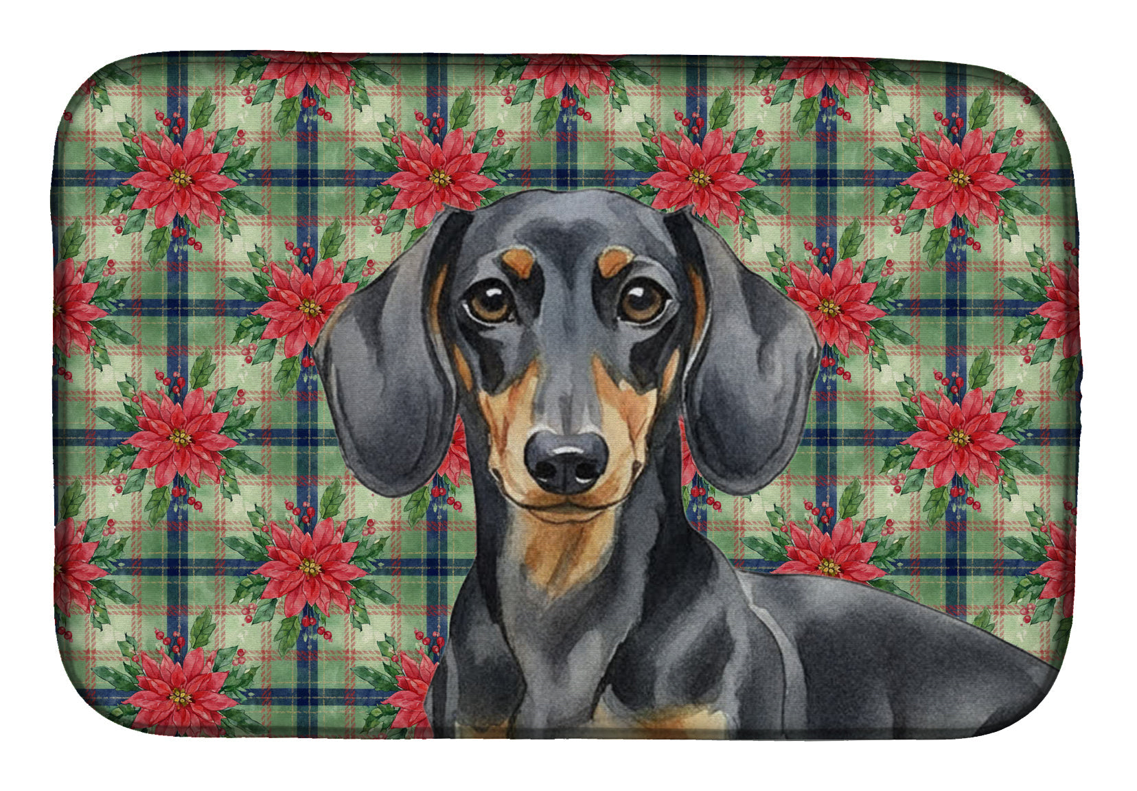Black and Tan Dachshund Christmas PoinsettIas Dish Drying Mat Absorbent Dish Drying Mat Pad for Kitchen Counter Dish Drainer Mat for Countertop, 14 x 21", Multicolor