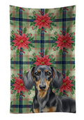 Black and Tan Dachshund Christmas PoinsettIas Kitchen Towel Velour Plush Front and Cotton Loop Back Machine Washable