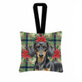Black and Tan Dachshund Christmas PoinsettIas Hanging Square Fabric Ornament 3.5 � 3.5 Decorative Door-Knob & Tree Hanger, Soft Fabric