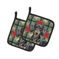 Black and Tan Dachshund Christmas PoinsettIas Pot Holder Set of 2 Heat Resistant Quilted Hot Pads 7.5 x 7.5 Inch, Insulated Kitchen Trivets for Cooking & Baking