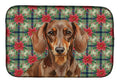 Chocolate and Tan Dachshund Christmas PoinsettIas Dish Drying Mat Absorbent Dish Drying Mat Pad for Kitchen Counter Dish Drainer Mat for Countertop, 14 x 21", Multicolor
