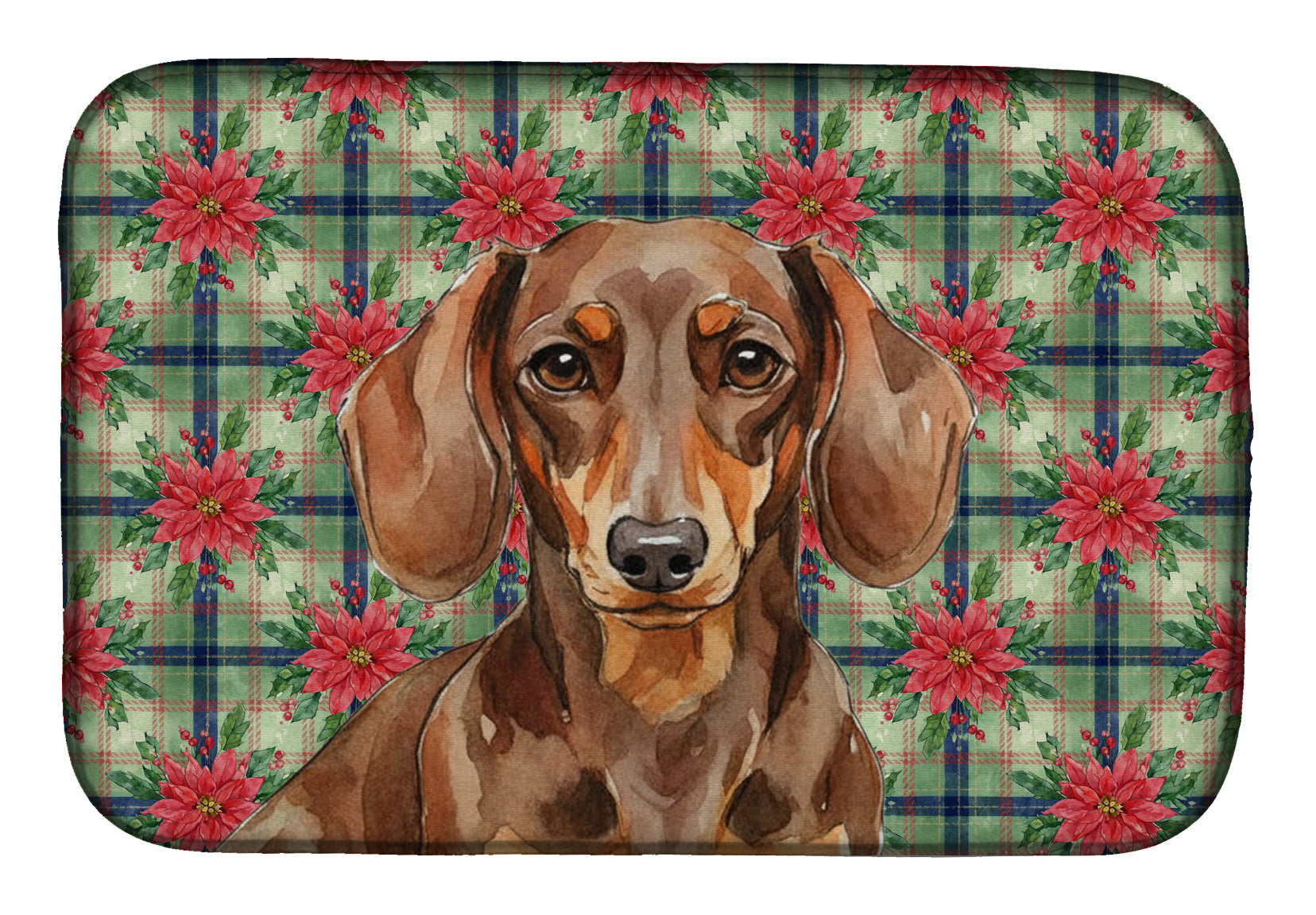 Chocolate and Tan Dachshund Christmas PoinsettIas Dish Drying Mat Absorbent Dish Drying Mat Pad for Kitchen Counter Dish Drainer Mat for Countertop, 14 x 21", Multicolor
