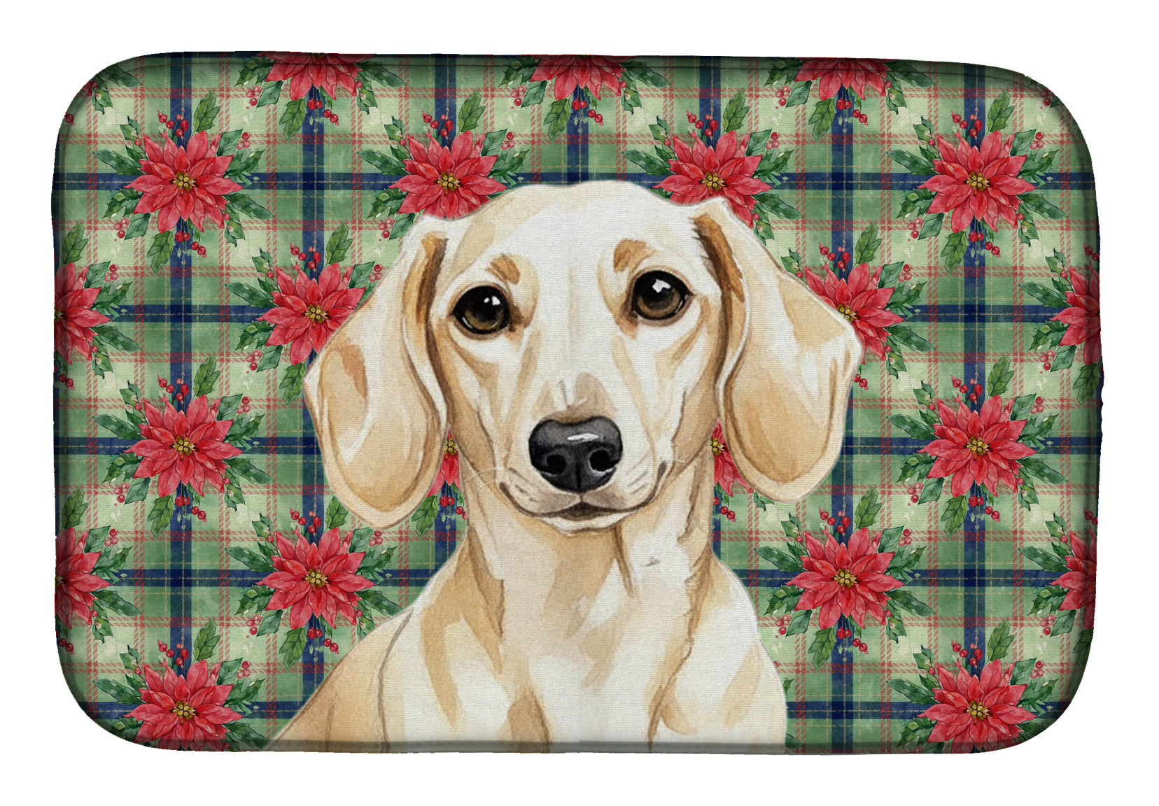 Cream Dachshund Christmas PoinsettIas Dish Drying Mat Absorbent Dish Drying Mat Pad for Kitchen Counter Dish Drainer Mat for Countertop, 14 x 21", Multicolor