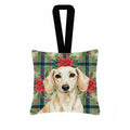 Cream Dachshund Christmas PoinsettIas Hanging Square Fabric Ornament 3.5 � 3.5 Decorative Door-Knob & Tree Hanger, Soft Fabric