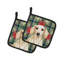 Cream Dachshund Christmas PoinsettIas Pot Holder Set of 2 Heat Resistant Quilted Hot Pads 7.5 x 7.5 Inch, Insulated Kitchen Trivets for Cooking & Baking
