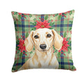Cream Dachshund Christmas PoinsettIas Decorative Throw Pillow 14x14 Indoor Outdoor Accent Cushion, Fabric Cover with Insert for Sofa, Bed, Porch & Living Room