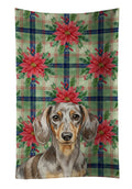 Dapple Dachshund Christmas PoinsettIas Kitchen Towel Velour Plush Front and Cotton Loop Back Machine Washable