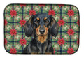 Longhaired Black and Tan Dachshund Christmas PoinsettIas Dish Drying Mat Absorbent Dish Drying Mat Pad for Kitchen Counter Dish Drainer Mat for Countertop, 14 x 21", Multicolor