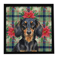 Longhaired Black and Tan Dachshund Christmas PoinsettIas Framed Metal Print Bathroom, Kitchen, Office, Home Decor Wall Art Ready to Hang, Square, 8X8