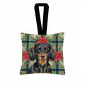 Longhaired Black and Tan Dachshund Christmas PoinsettIas Hanging Square Fabric Ornament 3.5 � 3.5 Decorative Door-Knob & Tree Hanger, Soft Fabric
