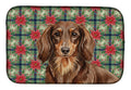 Longhaired Chocolate and Tan Dachshund Christmas PoinsettIas Dish Drying Mat Absorbent Dish Drying Mat Pad for Kitchen Counter Dish Drainer Mat for Countertop, 14 x 21", Multicolor