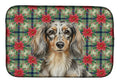 Longhaired Dapple Dachshund Christmas PoinsettIas Dish Drying Mat Absorbent Dish Drying Mat Pad for Kitchen Counter Dish Drainer Mat for Countertop, 14 x 21", Multicolor