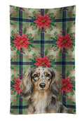 Longhaired Dapple Dachshund Christmas PoinsettIas Kitchen Towel Velour Plush Front and Cotton Loop Back Machine Washable