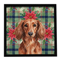 Longhaired Red Dachshund Christmas PoinsettIas Framed Metal Print Bathroom, Kitchen, Office, Home Decor Wall Art Ready to Hang, Square, 8X8