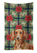 Red Brown Dachshund Christmas PoinsettIas Kitchen Towel Velour Plush Front and Cotton Loop Back Machine Washable