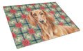 Red Brown Dachshund Christmas PoinsettIas Cutting Board Tempered Glass Kitchen Cutting Surface, Heat Resistant Chopping, Non-Slip Feet, Food Prep & Serving