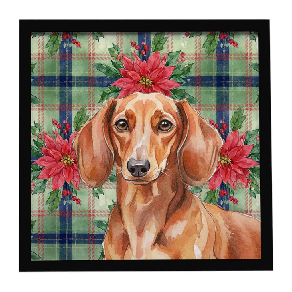 Red Brown Dachshund Christmas PoinsettIas Framed Metal Print Bathroom, Kitchen, Office, Home Decor Wall Art Ready to Hang, Square, 8X8