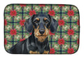 Wirehaired Black and Tan Dachshund Christmas PoinsettIas Dish Drying Mat Absorbent Dish Drying Mat Pad for Kitchen Counter Dish Drainer Mat for Countertop, 14 x 21", Multicolor