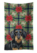 Wirehaired Black and Tan Dachshund Christmas PoinsettIas Kitchen Towel Velour Plush Front and Cotton Loop Back Machine Washable