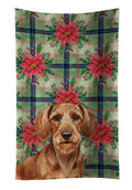Wirehaired Red Dachshund Christmas PoinsettIas Kitchen Towel Velour Plush Front and Cotton Loop Back Machine Washable