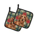 Wirehaired Red Dachshund Christmas PoinsettIas Pot Holder Set of 2 Heat Resistant Quilted Hot Pads 7.5 x 7.5 Inch, Insulated Kitchen Trivets for Cooking & Baking