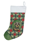 Wirehaired Wild Boar Dachshund Christmas PoinsettIas Holiday Stocking Double-Sided Print, Polyester Suede,11x18, Made in USA