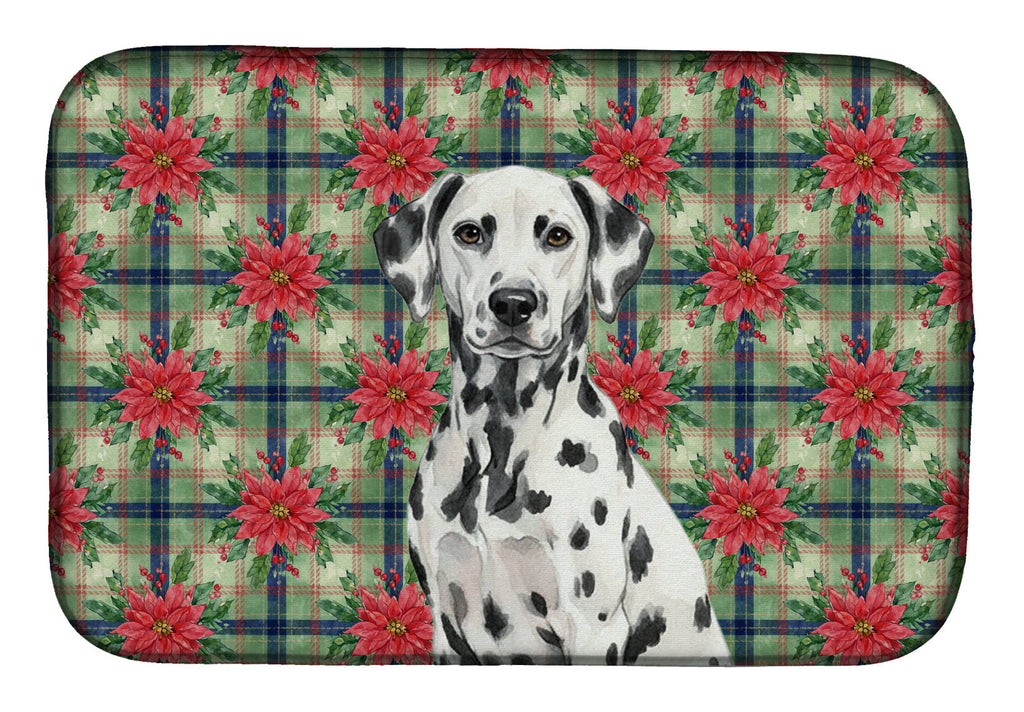 Dalmatian Christmas PoinsettIas Dish Drying Mat Absorbent Dish Drying Mat Pad for Kitchen Counter Dish Drainer Mat for Countertop, 14 x 21", Multicolor