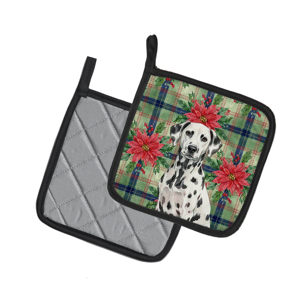 Dalmatian Christmas PoinsettIas Pot Holder Set of 2 Heat Resistant Quilted Hot Pads 7.5 x 7.5 Inch, Insulated Kitchen Trivets for Cooking & Baking