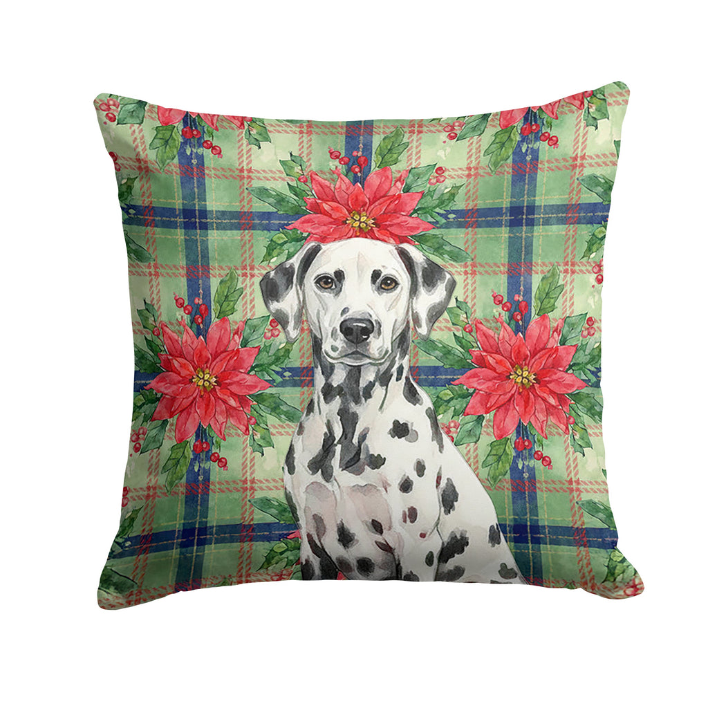 Dalmatian Christmas PoinsettIas Decorative Throw Pillow 18x18 Indoor Outdoor Accent Cushion, Fabric Cover with Insert for Sofa, Bed, Porch & Living Room