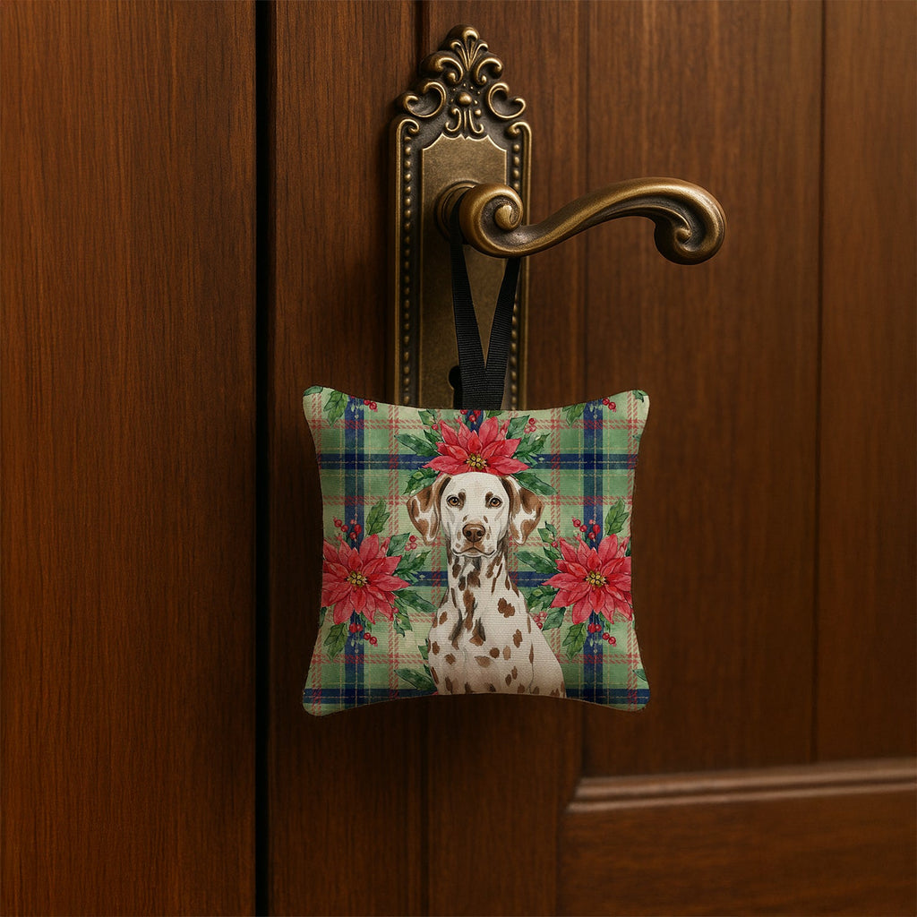 Liver Dalmatian Christmas PoinsettIas Hanging Square Fabric Ornament 3.5 � 3.5 Decorative Door-Knob & Tree Hanger, Soft Fabric