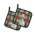 Liver Dalmatian Christmas PoinsettIas Pot Holder Set of 2 Heat Resistant Quilted Hot Pads 7.5 x 7.5 Inch, Insulated Kitchen Trivets for Cooking & Baking