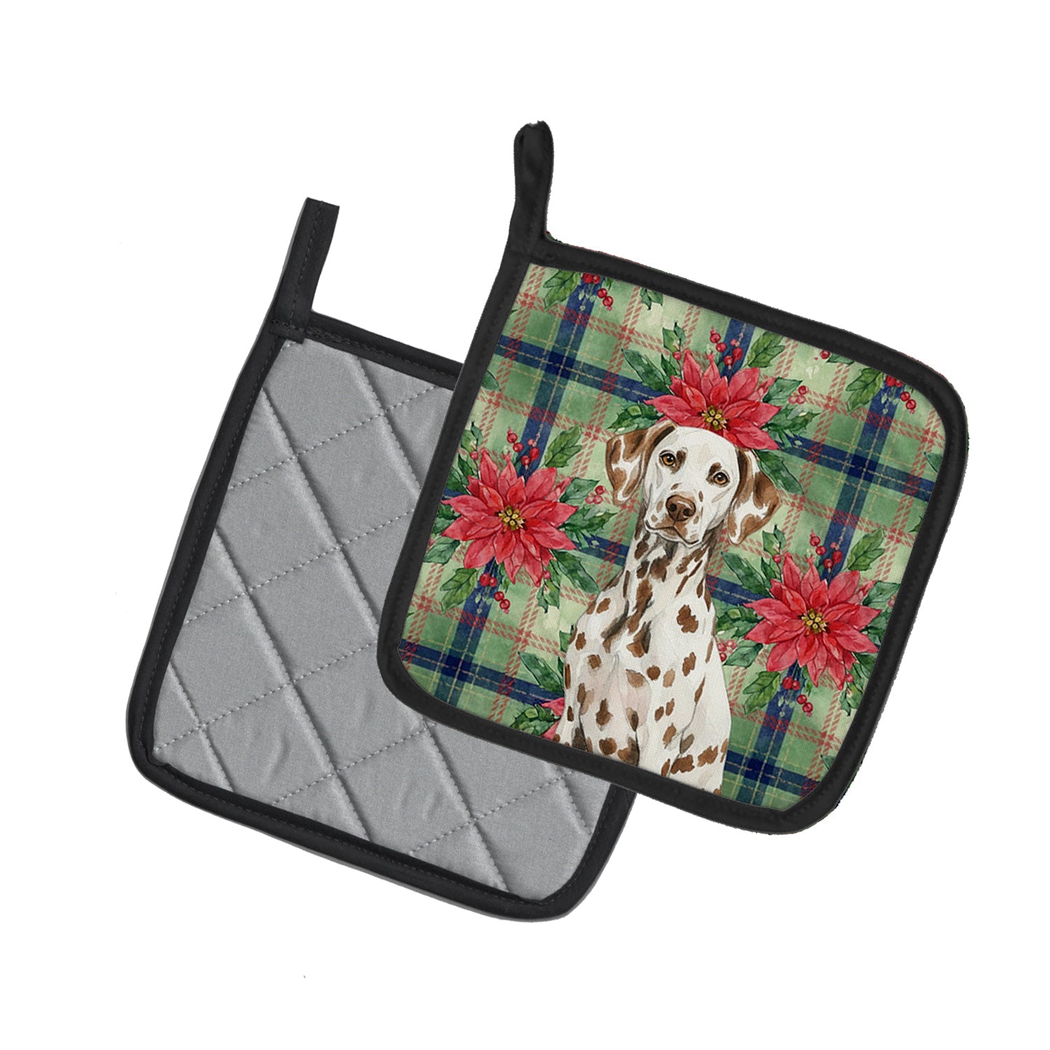 Liver Dalmatian Christmas PoinsettIas Pot Holder Set of 2 Heat Resistant Quilted Hot Pads 7.5 x 7.5 Inch, Insulated Kitchen Trivets for Cooking & Baking