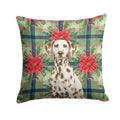 Liver Dalmatian Christmas PoinsettIas Decorative Throw Pillow 18x18 Indoor Outdoor Accent Cushion, Fabric Cover with Insert for Sofa, Bed, Porch & Living Room