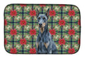 Blue Doberman Pinscher Christmas PoinsettIas Dish Drying Mat Absorbent Dish Drying Mat Pad for Kitchen Counter Dish Drainer Mat for Countertop, 14 x 21", Multicolor