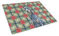 Blue Doberman Pinscher Christmas PoinsettIas Cutting Board Tempered Glass Kitchen Cutting Surface, Heat Resistant Chopping, Non-Slip Feet, Food Prep & Serving