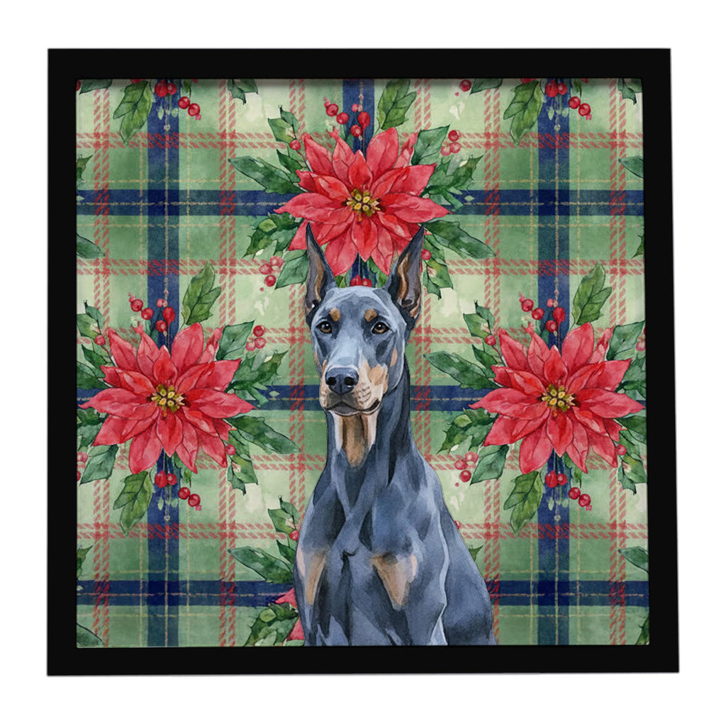 Blue Doberman Pinscher Christmas PoinsettIas Framed Metal Print Bathroom, Kitchen, Office, Home Decor Wall Art Ready to Hang, Square, 8X8