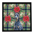 Blue Doberman Pinscher Christmas PoinsettIas Framed Metal Print Bathroom, Kitchen, Office, Home Decor Wall Art Ready to Hang, Square, 8X8