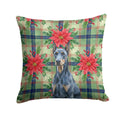 Blue Doberman Pinscher Christmas PoinsettIas Decorative Throw Pillow 14x14 Indoor Outdoor Accent Cushion, Fabric Cover with Insert for Sofa, Bed, Porch & Living Room