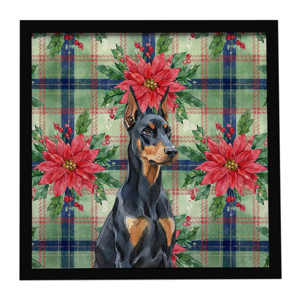 Doberman Pinscher Christmas PoinsettIas Framed Metal Print Bathroom, Kitchen, Office, Home Decor Wall Art Ready to Hang, Square, 8X8