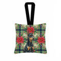 Doberman Pinscher Christmas PoinsettIas Hanging Square Fabric Ornament 3.5 � 3.5 Decorative Door-Knob & Tree Hanger, Soft Fabric