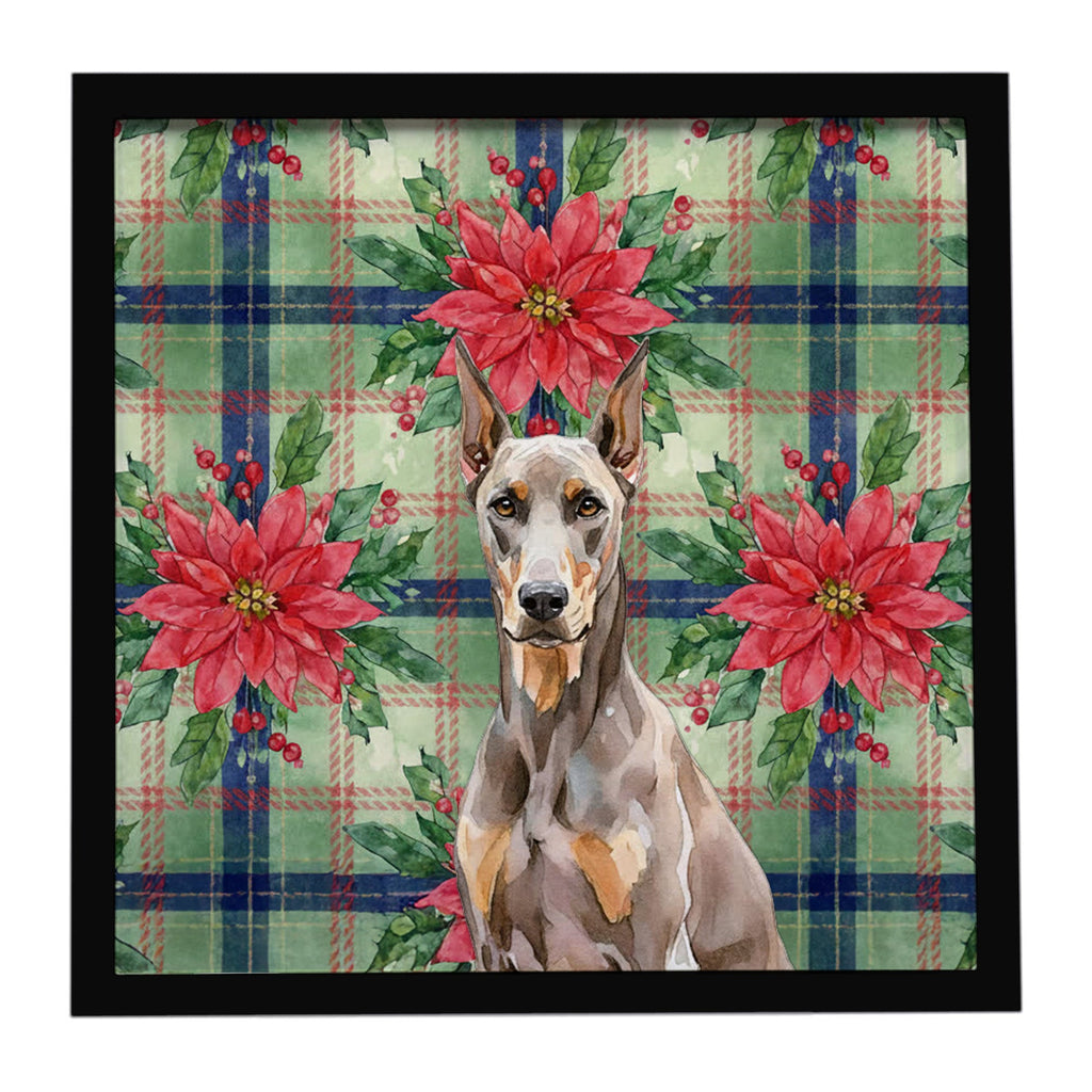 Fawn Doberman Pinscher Christmas PoinsettIas Framed Metal Print Bathroom, Kitchen, Office, Home Decor Wall Art Ready to Hang, Square, 8X8