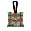 Fawn Doberman Pinscher Christmas PoinsettIas Hanging Square Fabric Ornament 3.5 � 3.5 Decorative Door-Knob & Tree Hanger, Soft Fabric