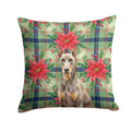 Fawn Doberman Pinscher Christmas PoinsettIas Decorative Throw Pillow 14x14 Indoor Outdoor Accent Cushion, Fabric Cover with Insert for Sofa, Bed, Porch & Living Room