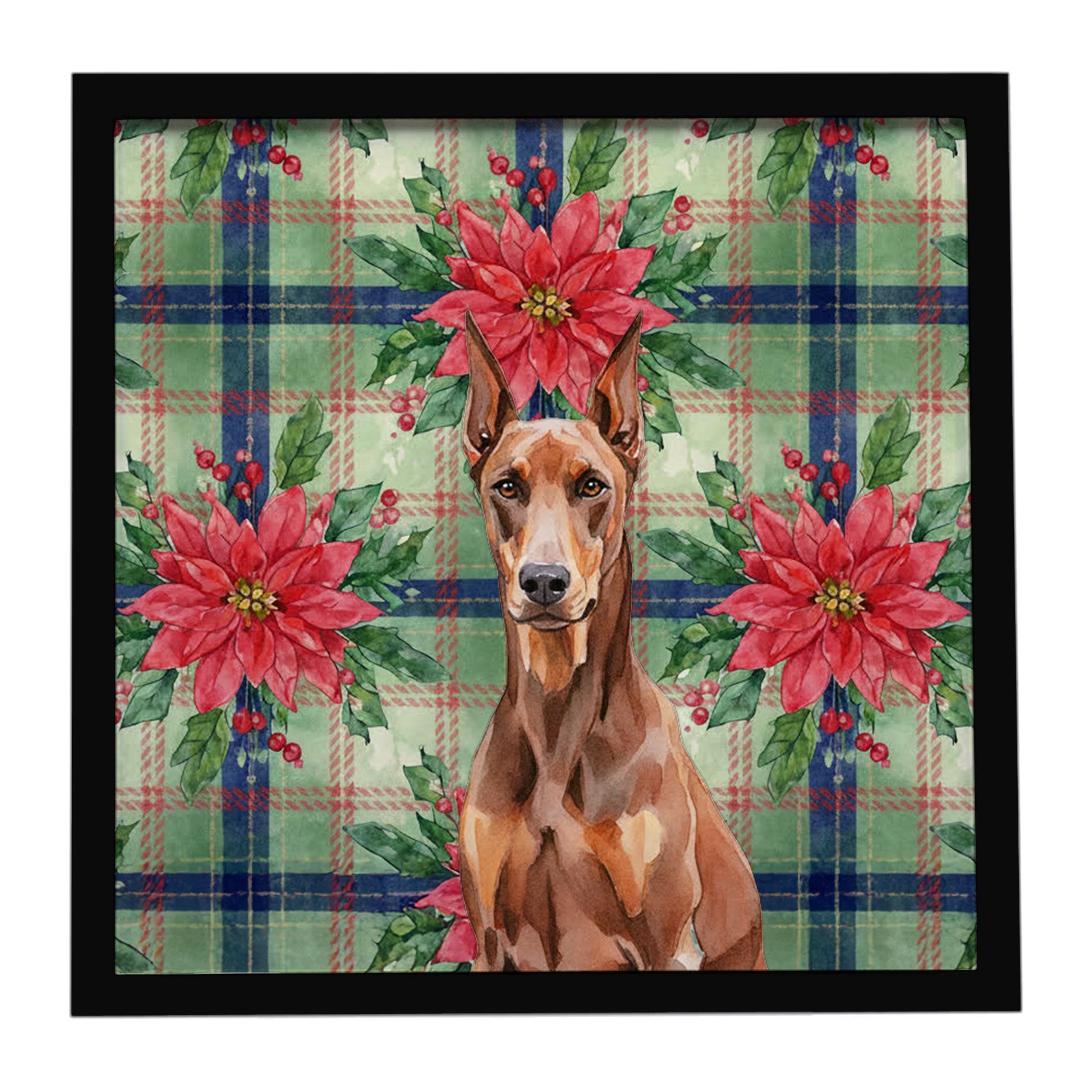 Red Doberman Pinscher Christmas PoinsettIas Framed Metal Print Bathroom, Kitchen, Office, Home Decor Wall Art Ready to Hang, Square, 8X8