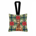 Red Doberman Pinscher Christmas PoinsettIas Hanging Square Fabric Ornament 3.5 � 3.5 Decorative Door-Knob & Tree Hanger, Soft Fabric