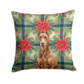 Red Doberman Pinscher Christmas PoinsettIas Decorative Throw Pillow 14x14 Indoor Outdoor Accent Cushion, Fabric Cover with Insert for Sofa, Bed, Porch & Living Room