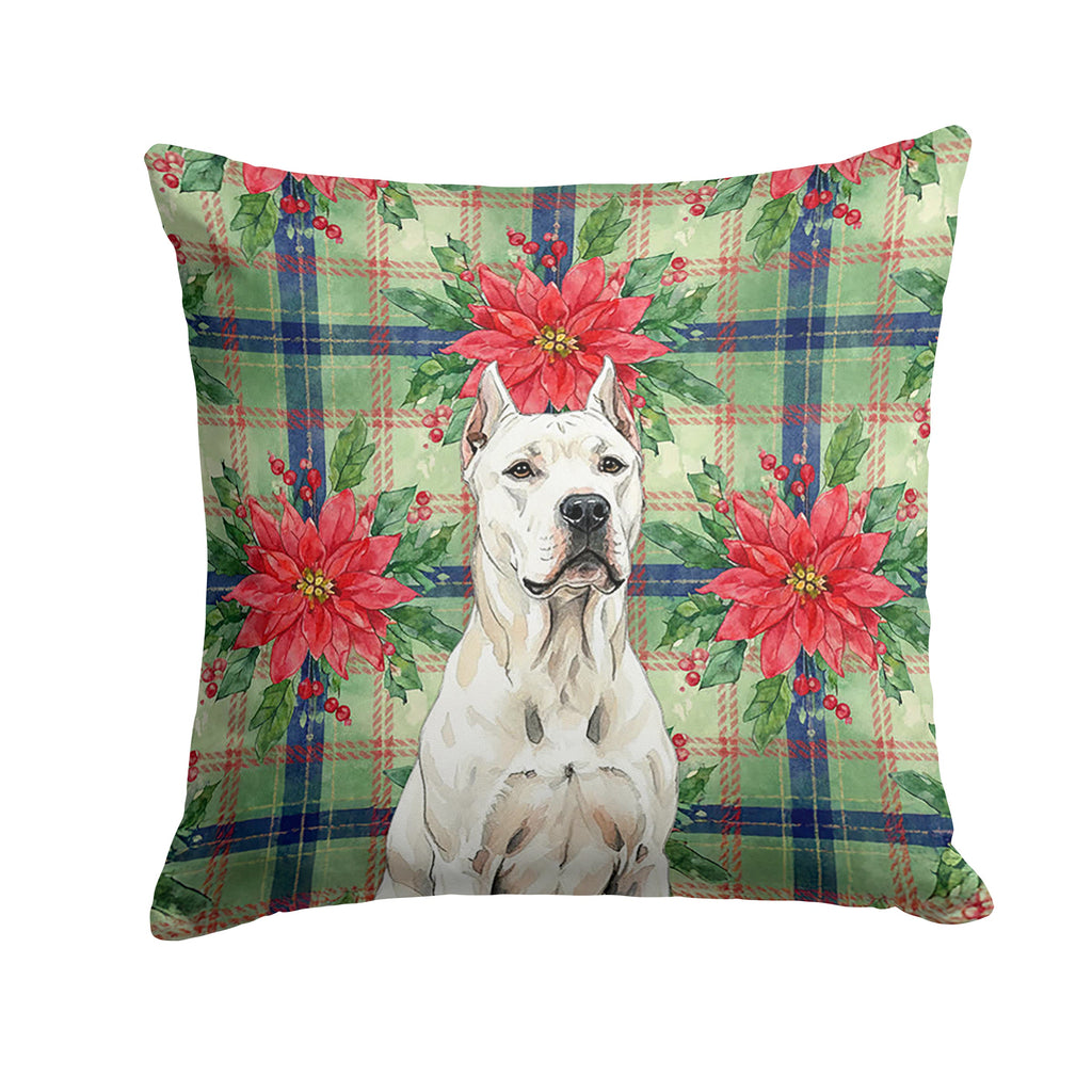 Dogo Argentino Christmas PoinsettIas Decorative Throw Pillow 14x14 Indoor Outdoor Accent Cushion, Fabric Cover with Insert for Sofa, Bed, Porch & Living Room