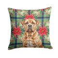 Dogue de Bordeaux Christmas PoinsettIas Decorative Throw Pillow 18x18 Indoor Outdoor Accent Cushion, Fabric Cover with Insert for Sofa, Bed, Porch & Living Room