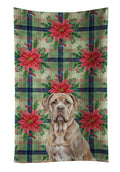 Isabella Dogue de Bordeaux Christmas PoinsettIas Kitchen Towel Velour Plush Front and Cotton Loop Back Machine Washable